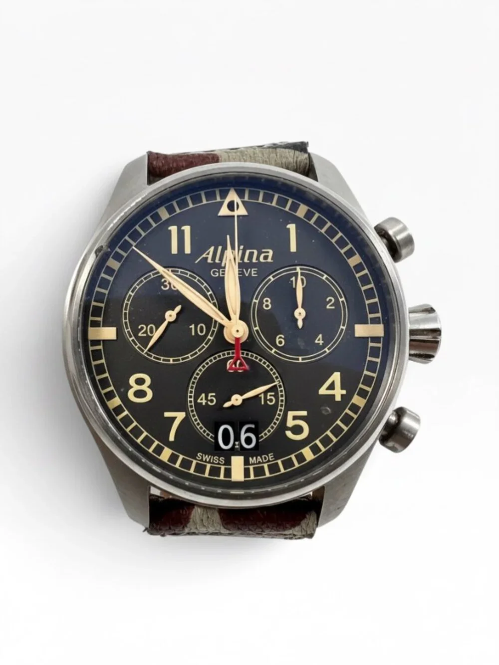 Alpina Startimer Pilot Chronograph Camo Swiss Watch w/ Box & Extra Strap